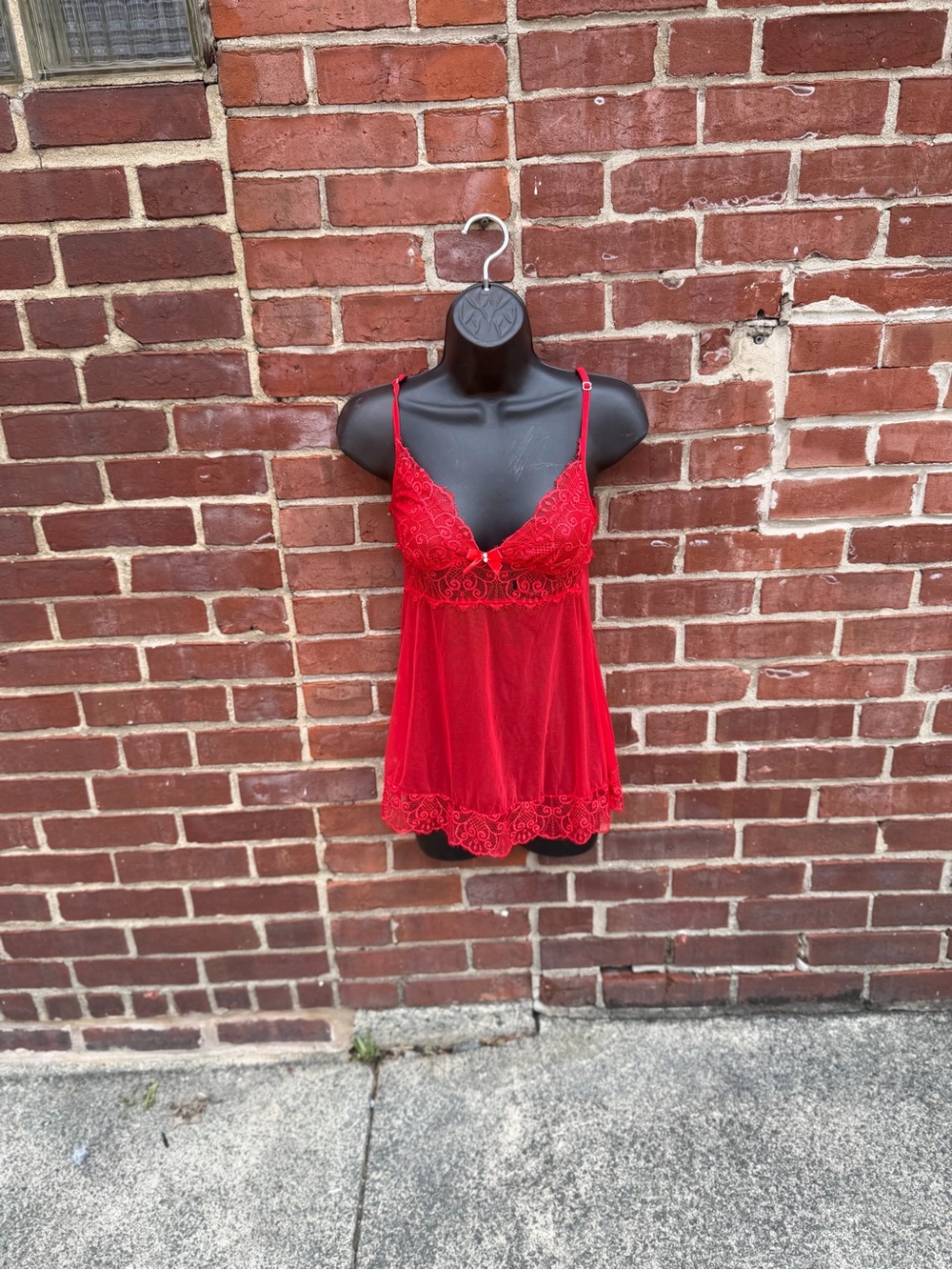 Red Lace Trim Women's Babydoll Nightwear